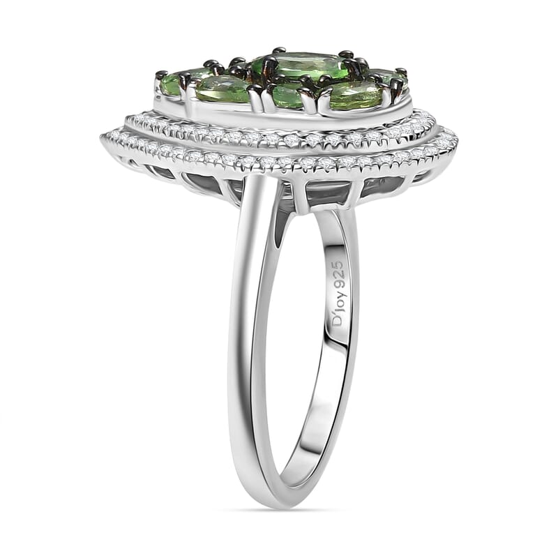 D'Joy Tsavorite Garnet and White Zircon 2.50 ctw Crown Cluster Ring in Rhodium Over Sterling Silver (Size 9.0)