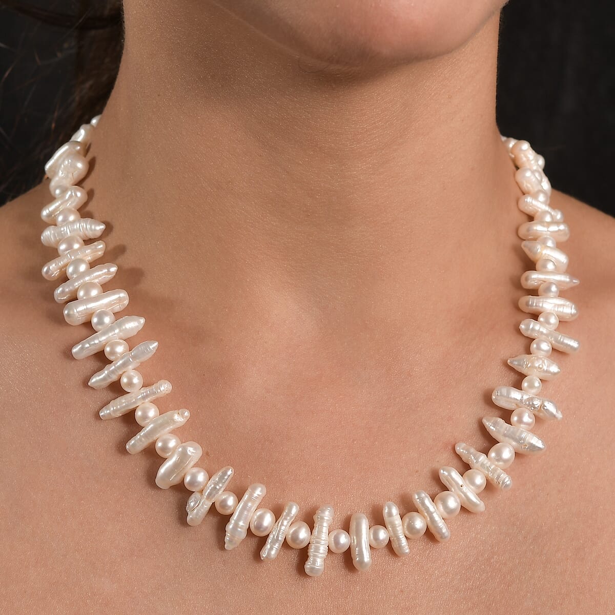 White Freshwater Pearl Necklace in Rhodium Over Sterling Silver 18 Inches image number 2