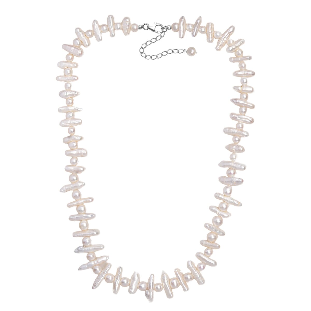 White Freshwater Pearl Necklace in Rhodium Over Sterling Silver 18 Inches image number 3