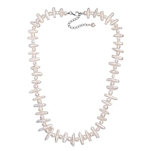 White Freshwater Pearl Necklace in Rhodium Over Sterling Silver 18 Inches