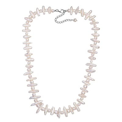 White Freshwater Pearl Necklace in Rhodium Over Sterling Silver 18 Inches