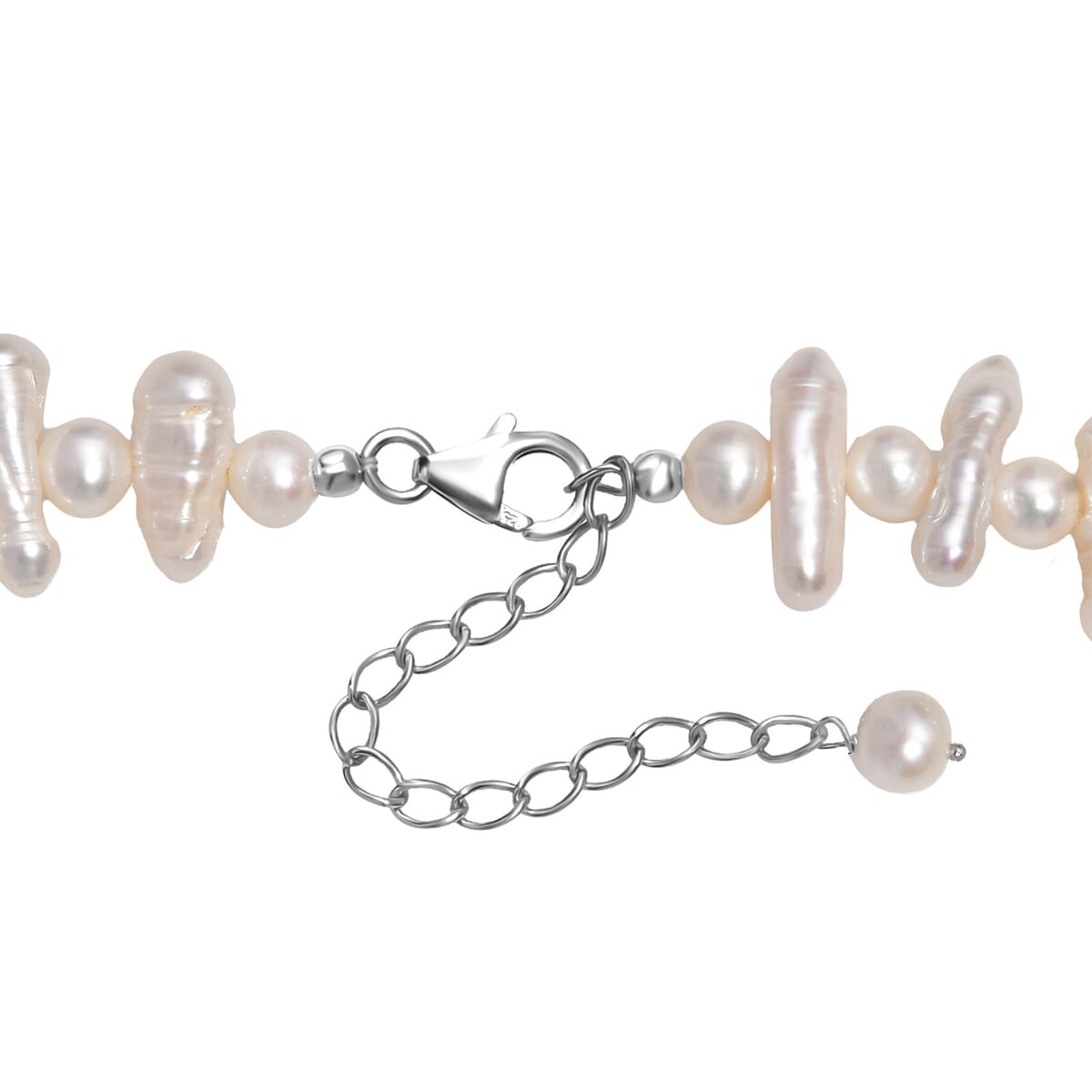 White Freshwater Pearl Necklace in Rhodium Over Sterling Silver 18 Inches image number 4