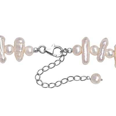 White Freshwater Pearl Necklace in Rhodium Over Sterling Silver 18 Inches