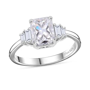 D'Joy Moissanite 2.90 ctw Art Deco Ring in Rhodium Over Sterling Silver (Size 10.0)