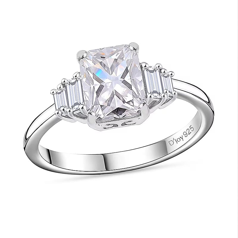 D'Joy Moissanite 2.90 ctw Art Deco Ring in Rhodium Over Sterling Silver (Size 10.0)