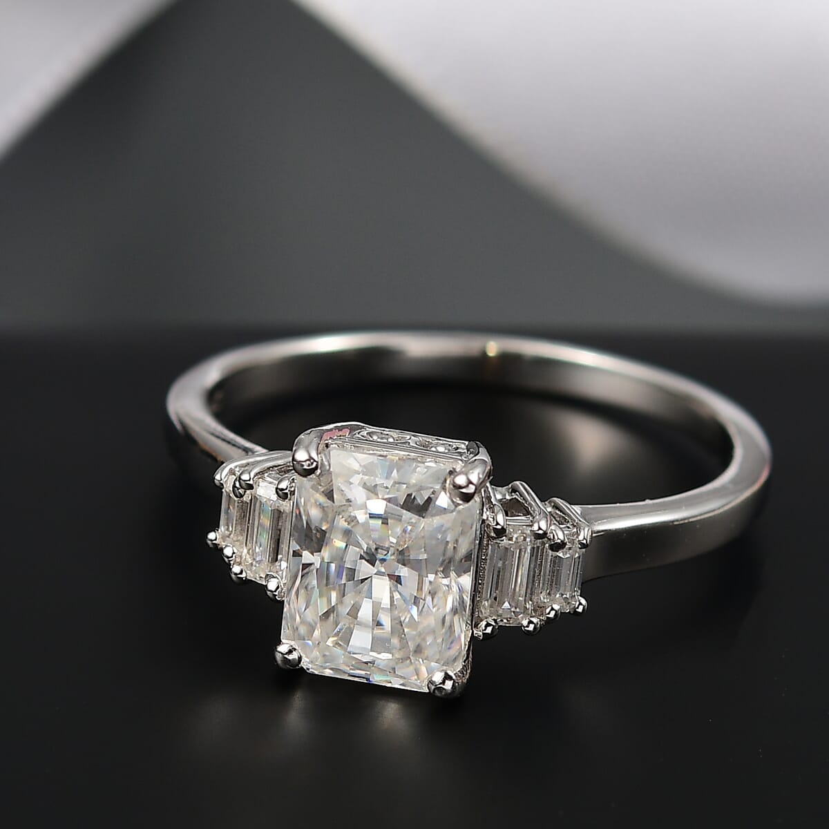 D'Joy Moissanite 2.90 ctw Art Deco Ring in Rhodium Over Sterling Silver (Size 10.0) image number 1