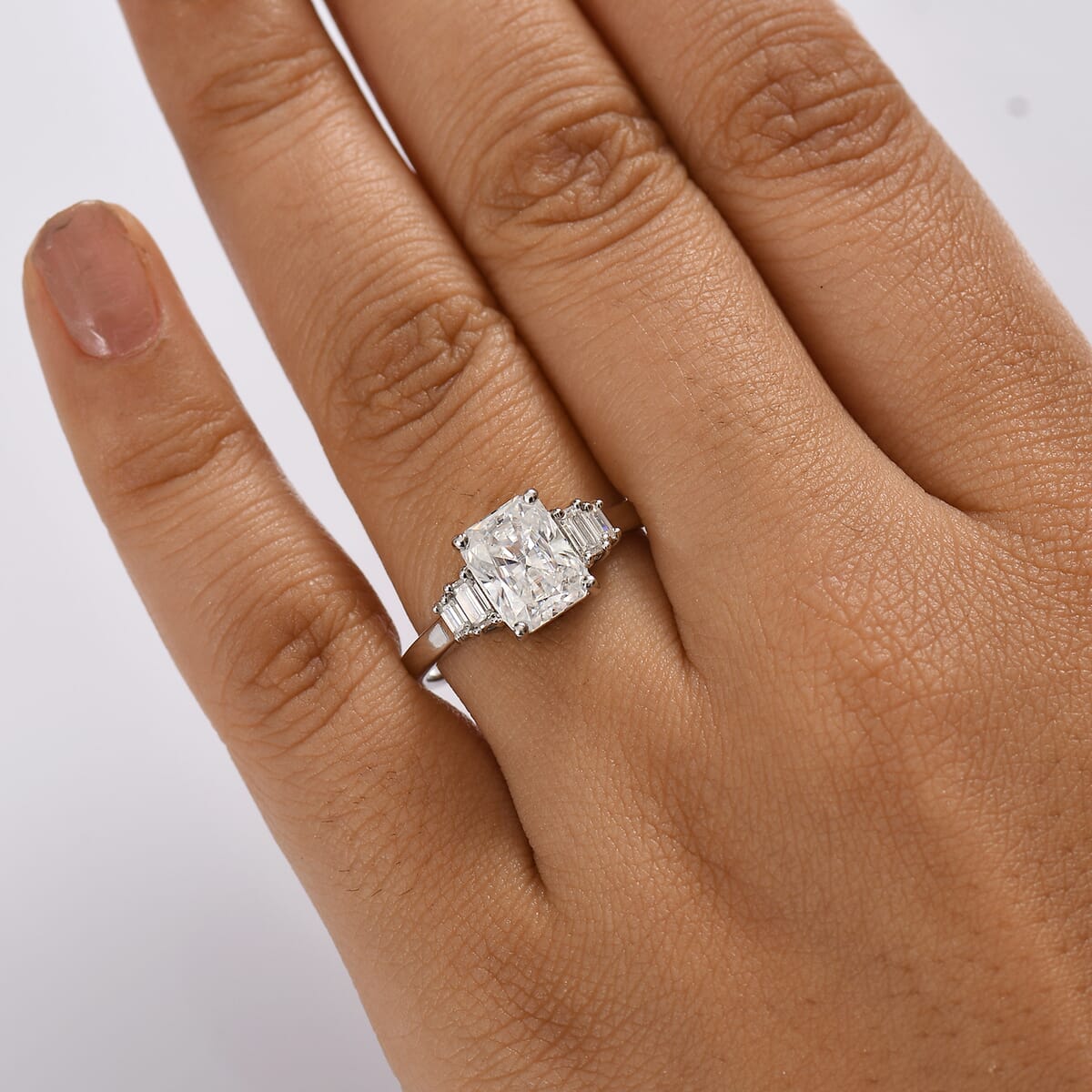D'Joy Moissanite 2.90 ctw Art Deco Ring in Rhodium Over Sterling Silver (Size 10.0) image number 2