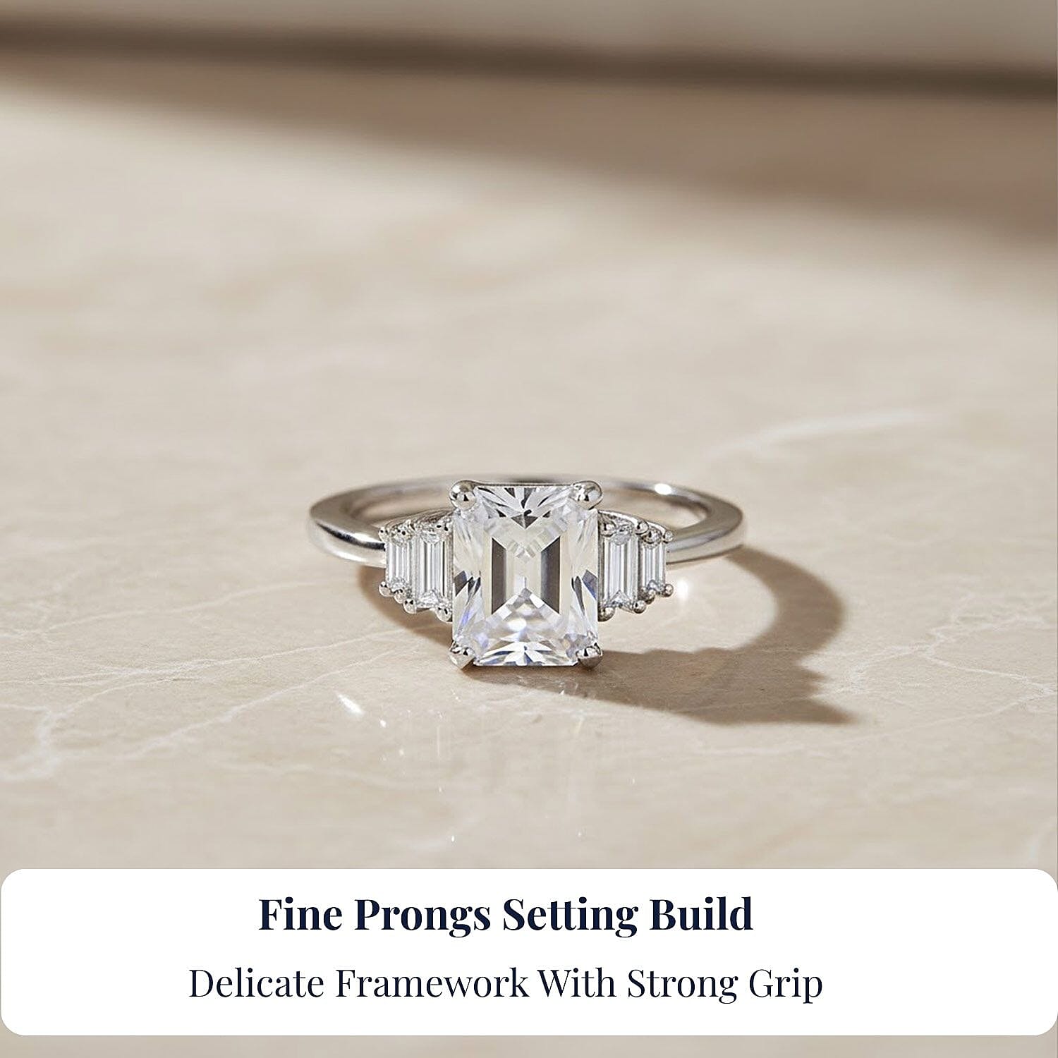 D'Joy Moissanite 2.90 ctw Art Deco Ring in Rhodium Over Sterling Silver (Size 10.0)