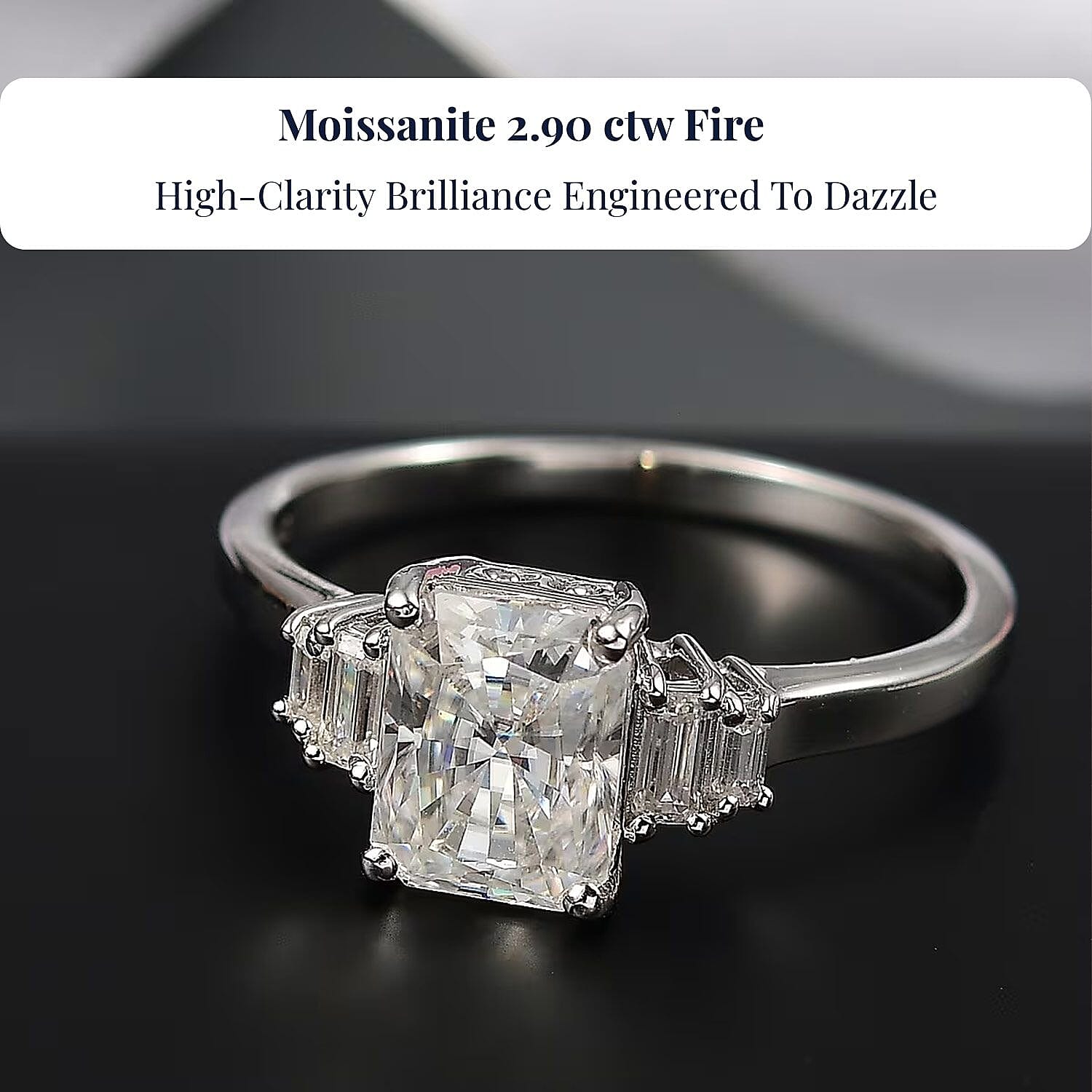 D'Joy Moissanite 2.90 ctw Art Deco Ring in Rhodium Over Sterling Silver (Size 10.0)