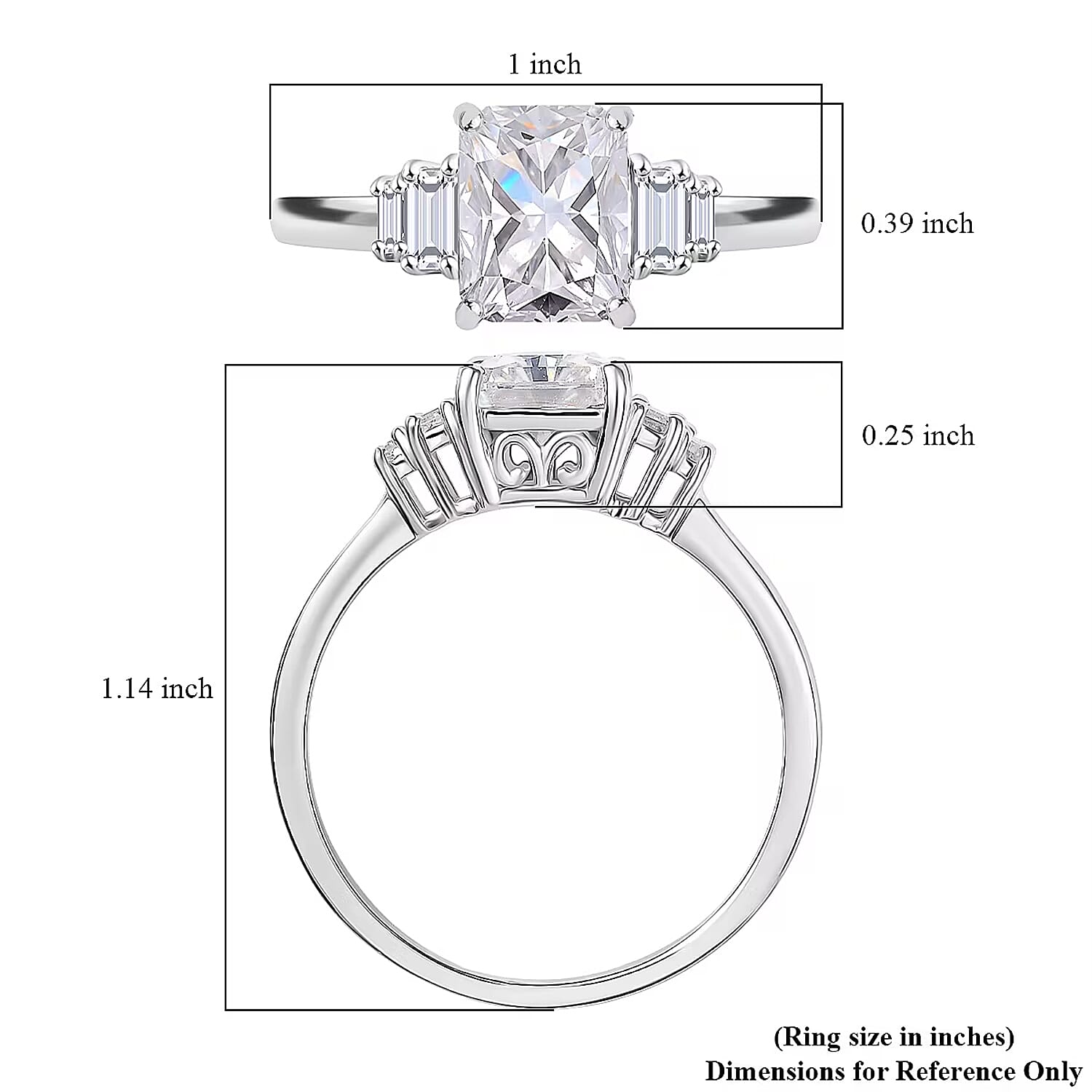 D'Joy Moissanite 2.90 ctw Art Deco Ring in Rhodium Over Sterling Silver (Size 10.0)