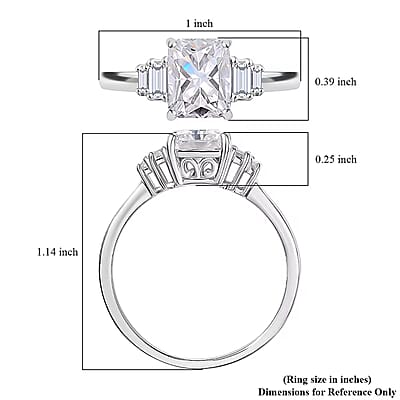D'Joy Moissanite 2.90 ctw Art Deco Ring in Rhodium Over Sterling Silver (Size 10.0)