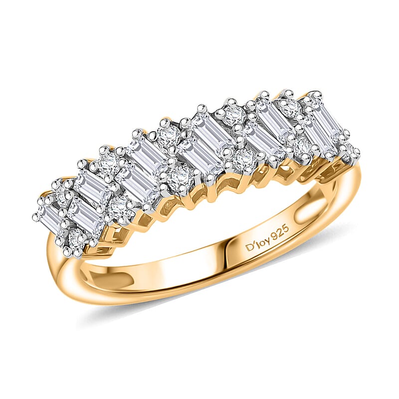 D'Joy Moissanite 0.90 ctw Wave Ring in 18K Vermeil Yellow Gold Over Sterling Silver (Size 10.0)