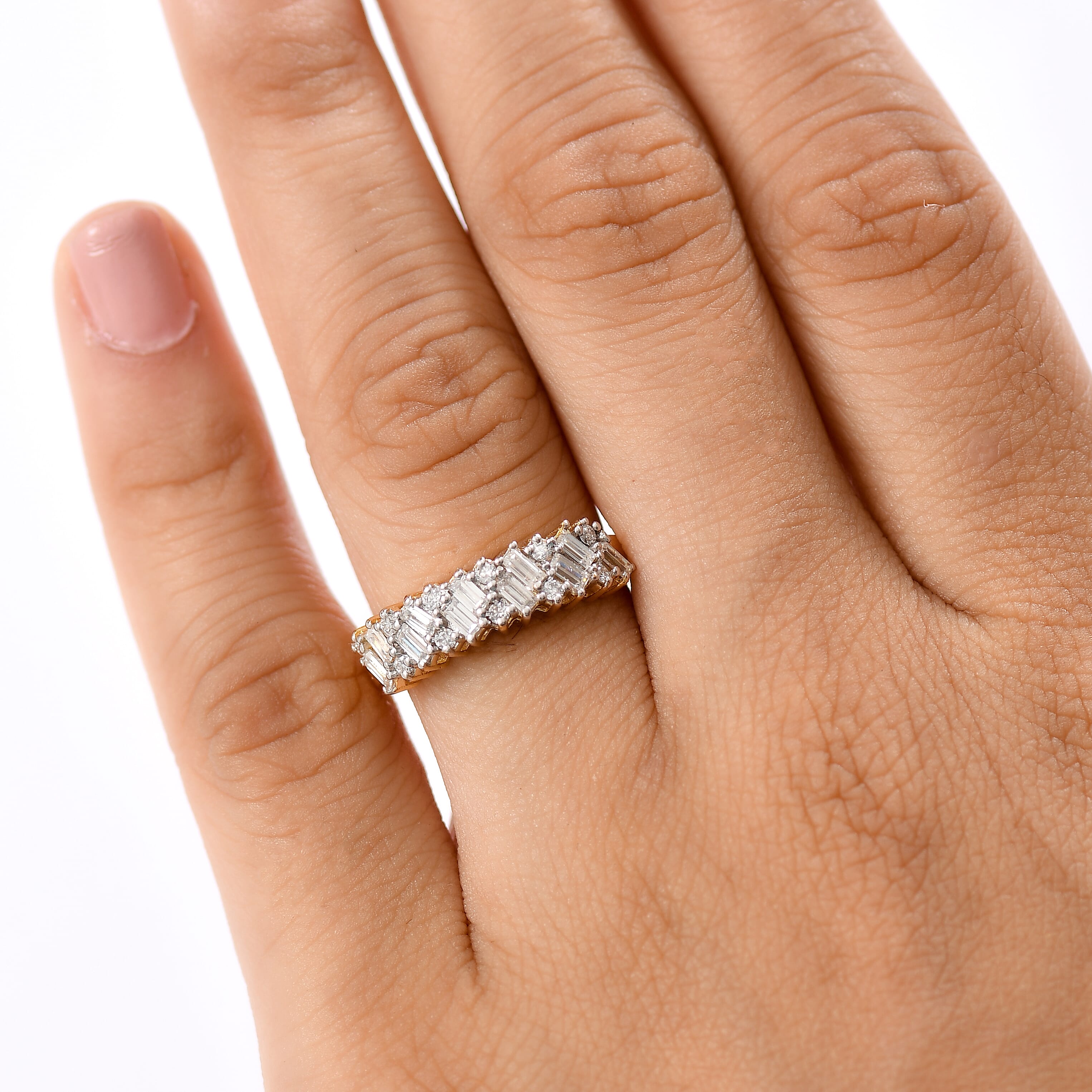 D'Joy Moissanite 0.90 ctw Wave Ring in 18K Vermeil Yellow Gold Over Sterling Silver (Size 10.0)