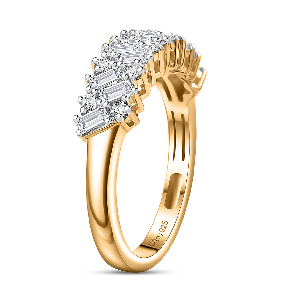 D'Joy Moissanite 0.90 ctw Wave Ring in 18K Vermeil Yellow Gold Over Sterling Silver (Size 10.0)