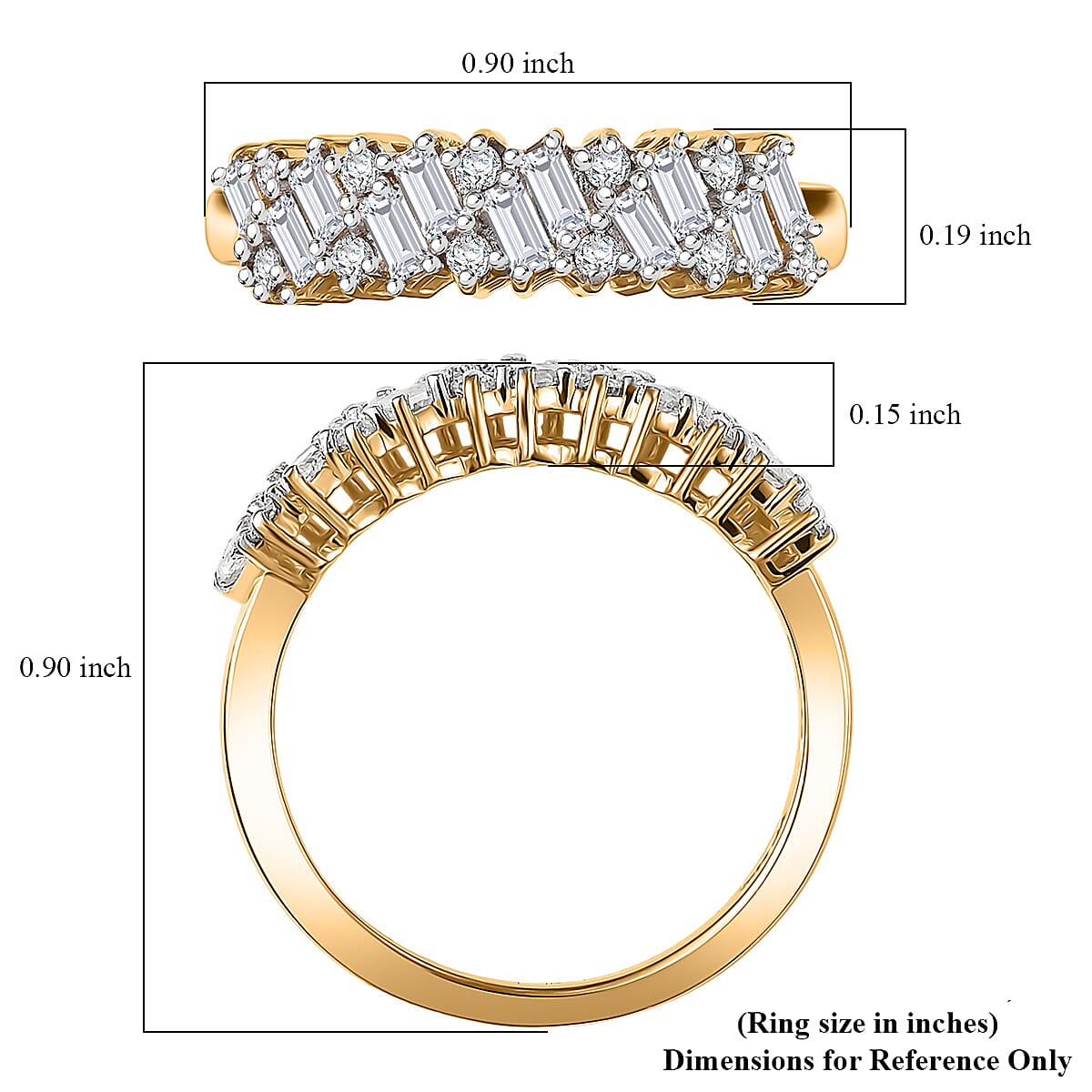 D'Joy Moissanite 0.90 ctw Wave Ring in 18K Vermeil Yellow Gold Over Sterling Silver (Size 10.0)