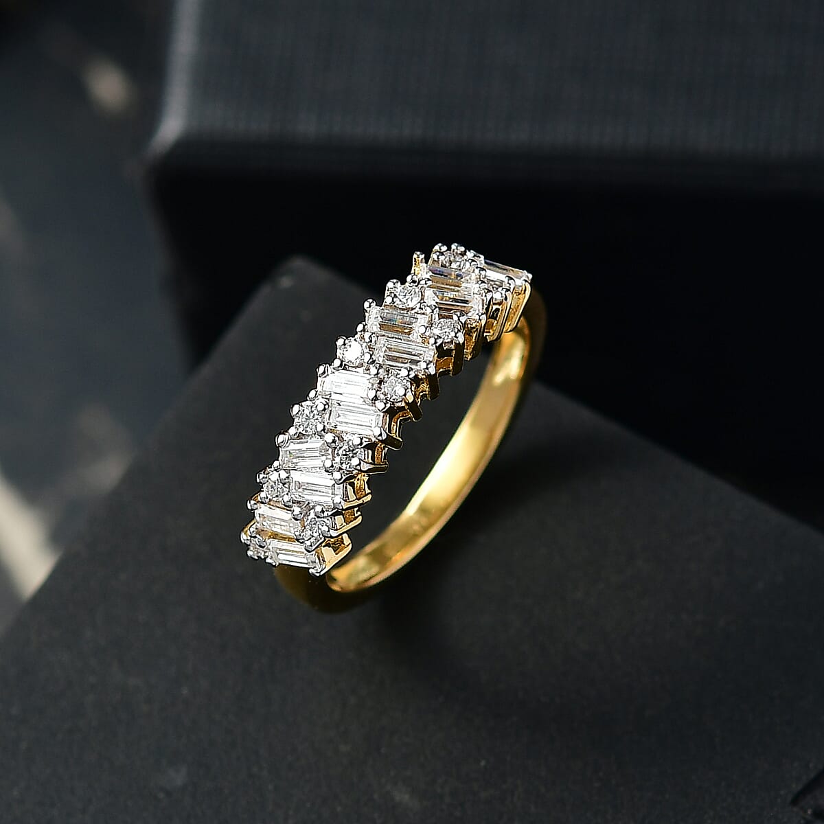 D'Joy Moissanite 0.90 ctw Wave Ring in 18K Vermeil Yellow Gold Over Sterling Silver (Size 10.0) image number 1