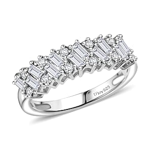 D'Joy Moissanite 0.90 ctw Wave Ring in Rhodium Over Sterling Silver (Size 7.0)