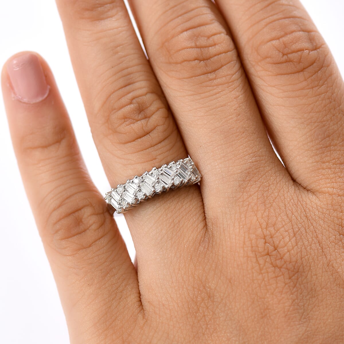 D'Joy Moissanite 0.90 ctw Wave Ring in Rhodium Over Sterling Silver (Size 7.0) image number 2