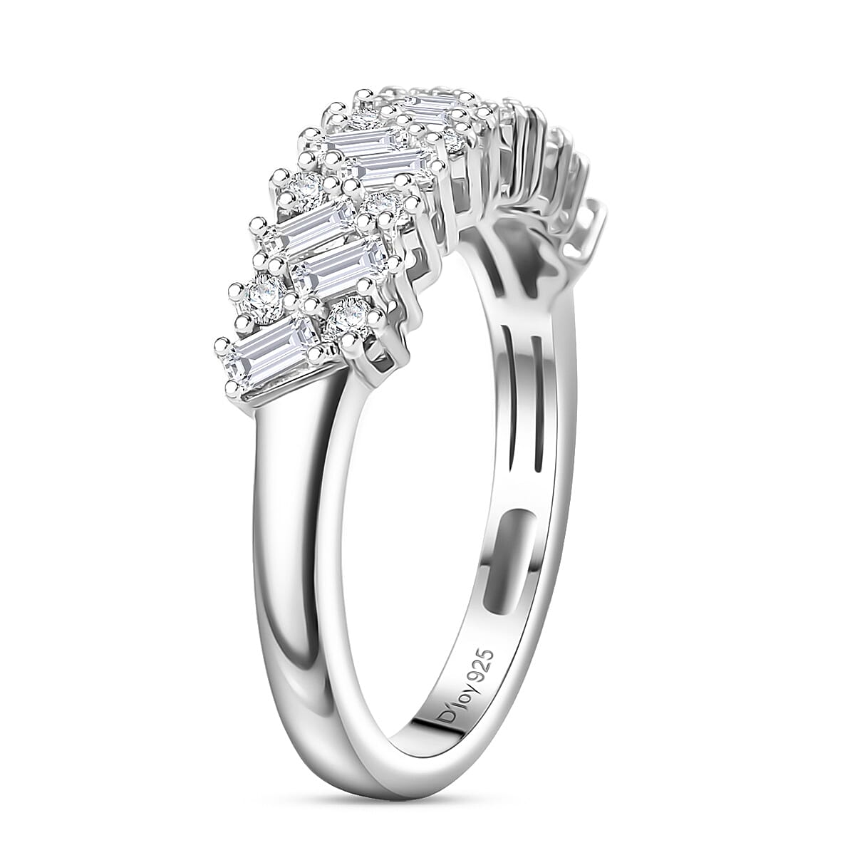 D'Joy Moissanite 0.90 ctw Wave Ring in Rhodium Over Sterling Silver (Size 7.0) image number 3