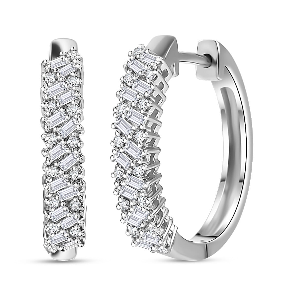D'Joy Moissanite 1.00 ctw Hoop Earrings in Rhodium Over Sterling Silver image number 0