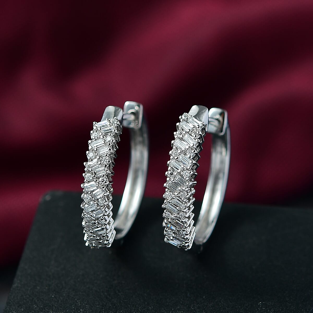 D'Joy Moissanite 1.00 ctw Hoop Earrings in Rhodium Over Sterling Silver image number 1