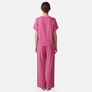 La Marey Rose Floral Short Sleeve Top and Wide Leg Pants - One Size Fits Most