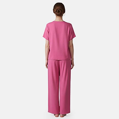 La Marey Rose Floral Short Sleeve Top and Wide Leg Pants - One Size Fits Most