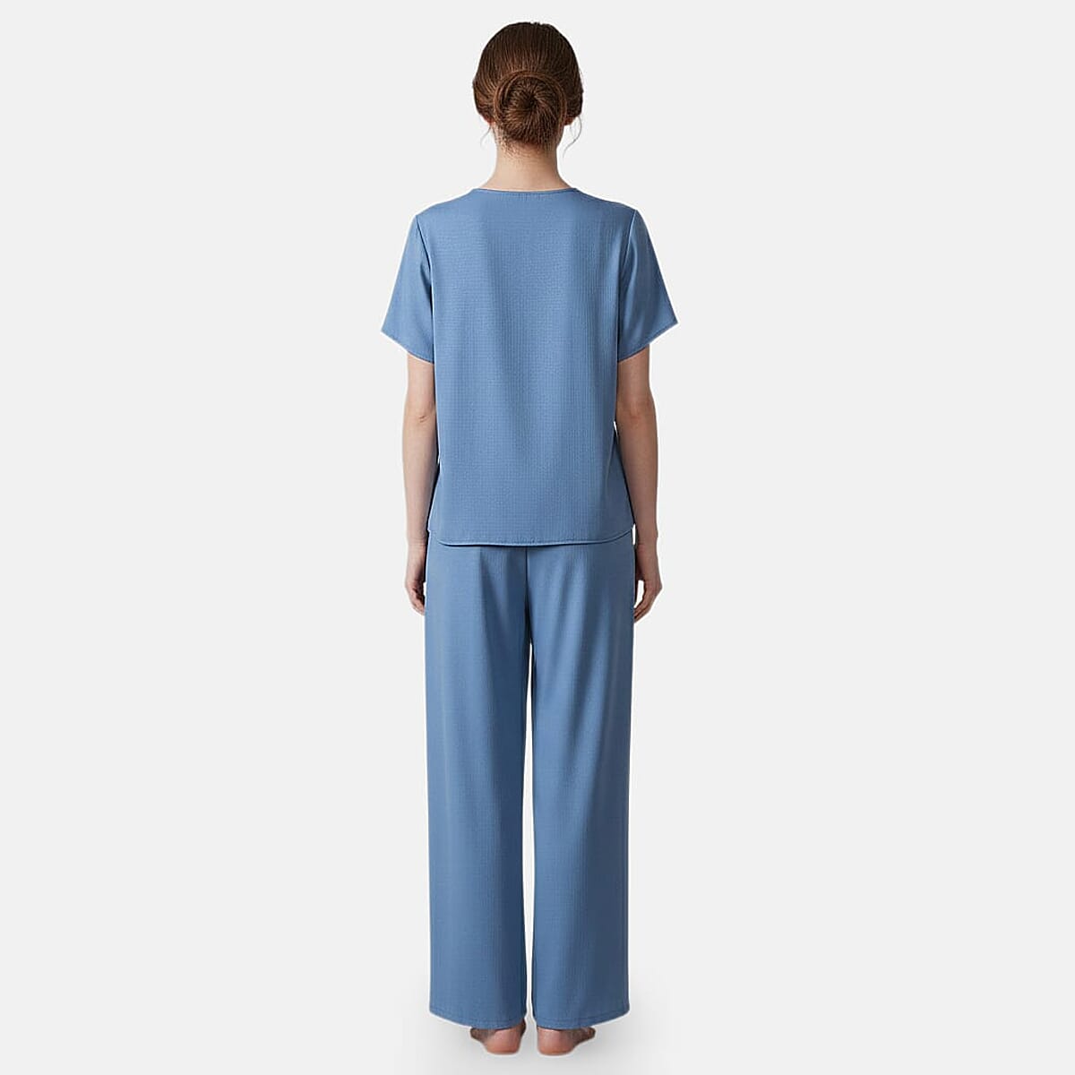 La Marey Blue Floral Short Sleeve Top and Wide Leg Pants - One Size Fits Most image number 2