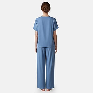 La Marey Blue Floral Short Sleeve Top and Wide Leg Pants - One Size Fits Most