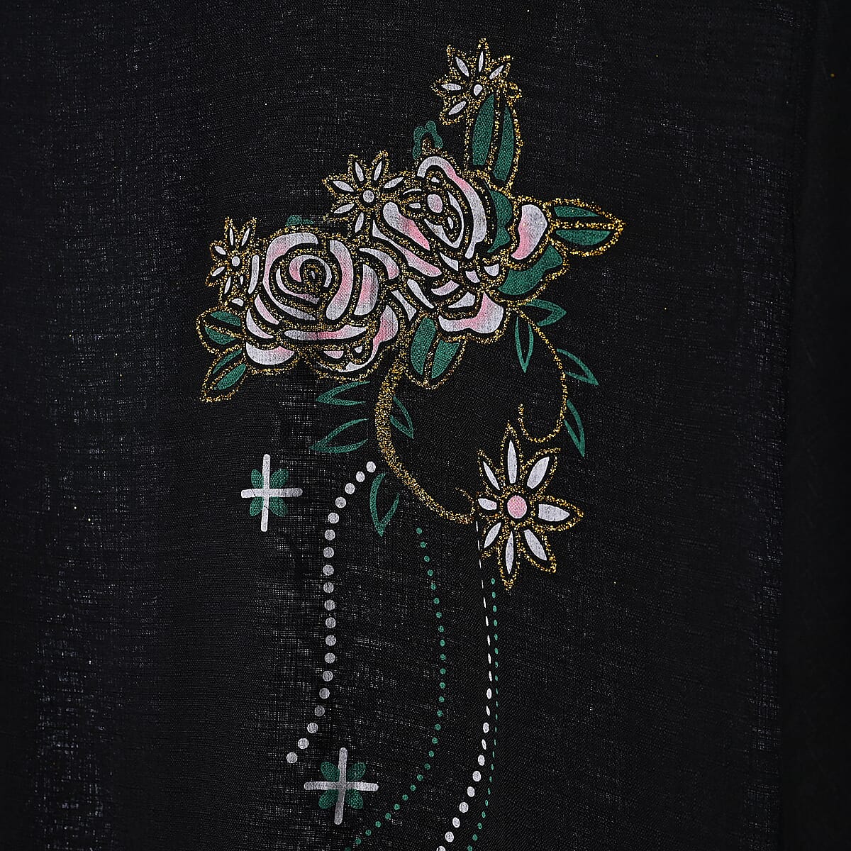 La Marey Black Floral Short Sleeve Top and Wide Leg Pants - One Size Fits Most image number 4