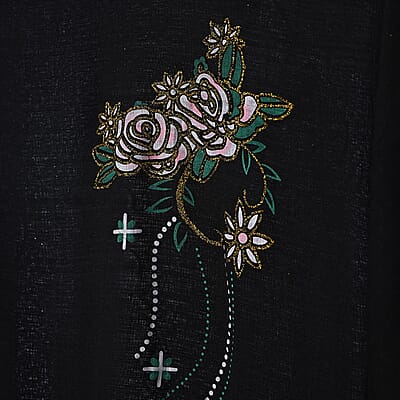 La Marey Black Floral Short Sleeve Top and Wide Leg Pants - One Size Fits Most