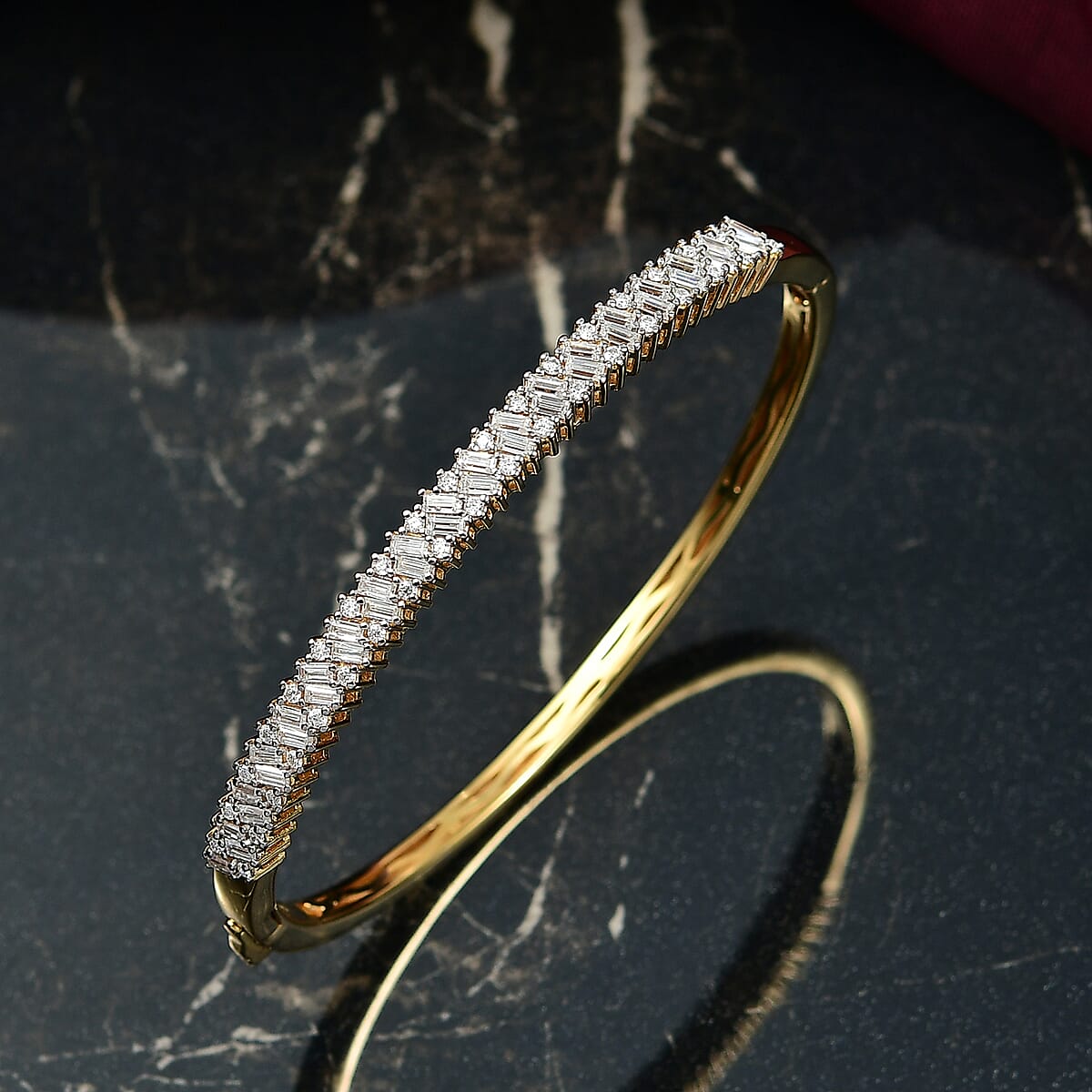 D'Joy Moissanite 2.90 ctw Bangle Bracelet in 18K Vermeil Yellow Gold Over Sterling Silver (7.25 In)  image number 1
