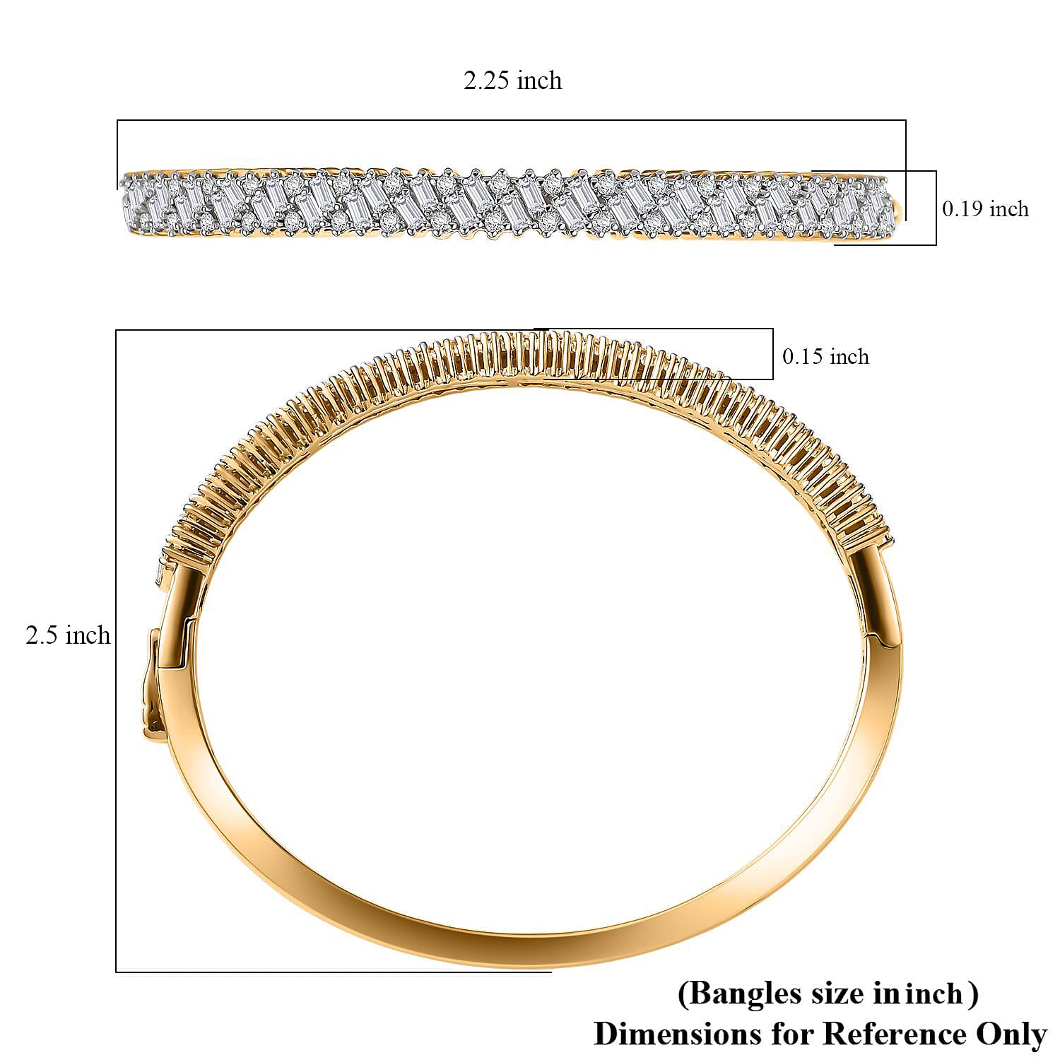 D'Joy Moissanite 2.90 ctw Bangle Bracelet in 18K Vermeil Yellow Gold Over Sterling Silver (7.25 In) 