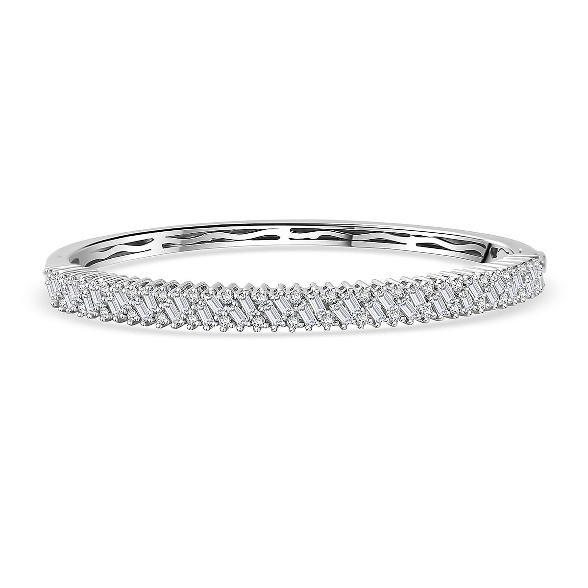 D'Joy Moissanite 2.90 ctw Bangle Bracelet in Rhodium Over Sterling Silver (7.25 In)  image number 0