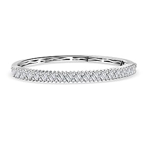 D'Joy Moissanite 2.90 ctw Bangle Bracelet in Rhodium Over Sterling Silver (7.25 In) 