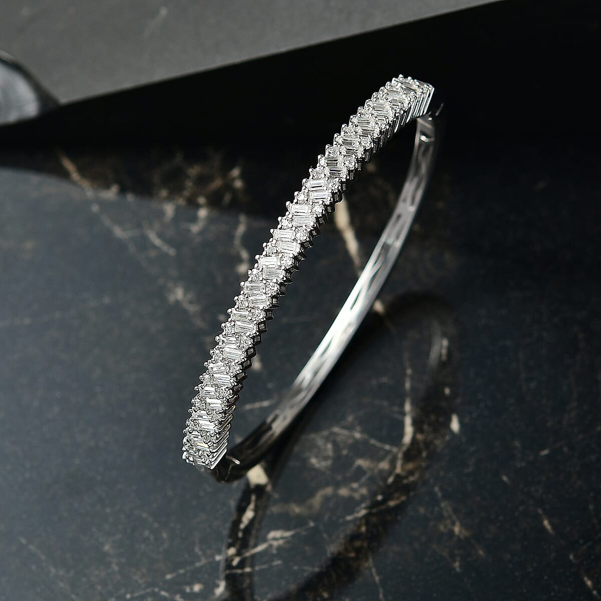 D'Joy Moissanite 2.20 ctw Bangle Bracelet in Rhodium Over Sterling Silver (6.50 In)   image number 1