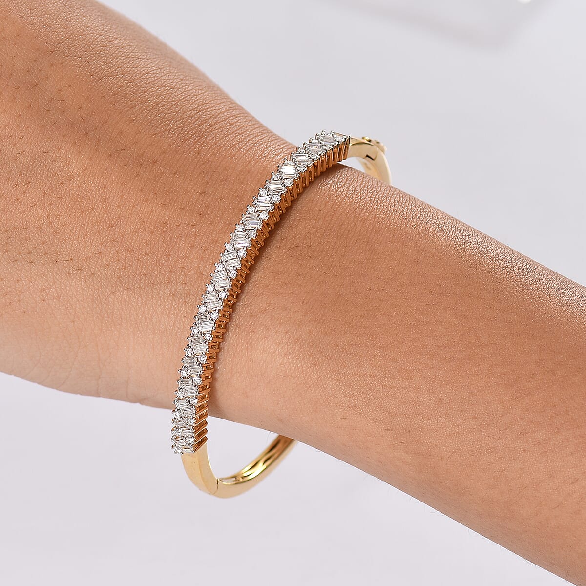 D'Joy Moissanite 2.90 ctw Bangle Bracelet in 18K Vermeil Yellow Gold Over Sterling Silver (8.00 In)  image number 2