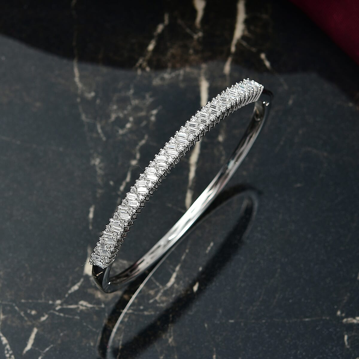 D'Joy Moissanite 2.90 ctw Bangle Bracelet in Rhodium Over Sterling Silver (8.00 In) image number 1