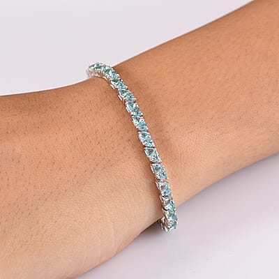 D'Joy Betroka Blue Apatite 7.35 ctw Ocean Prism Bracelet in Rhodium Over Sterling Silver (7.25 In)