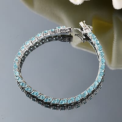 D'Joy Betroka Blue Apatite 7.35 ctw Ocean Prism Bracelet in Rhodium Over Sterling Silver (7.25 In)