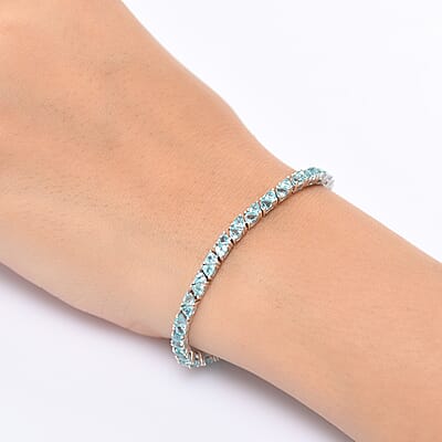 D'Joy Betroka Blue Apatite 7.35 ctw Ocean Prism Bracelet in Rhodium Over Sterling Silver (7.25 In)