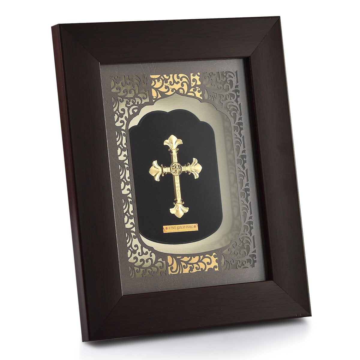 24K Yellow Gold Foil Line of Faith Cross Exhibit Wall Decor Frame image number 0