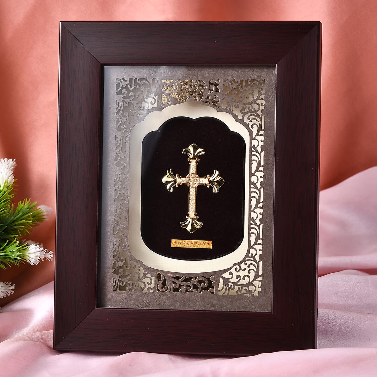 24K Yellow Gold Foil Line of Faith Cross Exhibit Wall Decor Frame image number 1