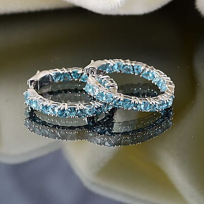 D'Joy Betroka Blue Apatite 4.50 ctw Ocean Prism Earrings in Rhodium Over Sterling Silver