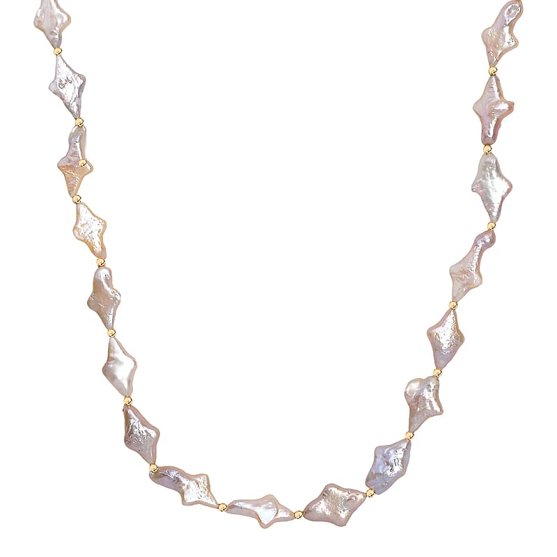 Fresh Water Pearl Necklace in 18K Vermeil Yellow Gold Over Sterling Silver 18 Inches