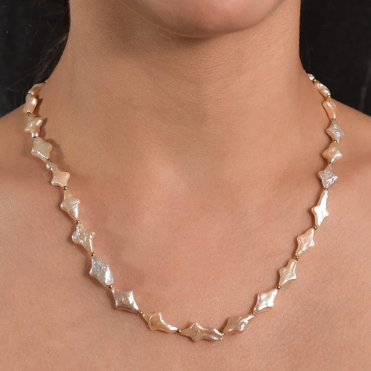 Fresh Water Pearl Necklace in 18K Vermeil Yellow Gold Over Sterling Silver 18 Inches image number 2