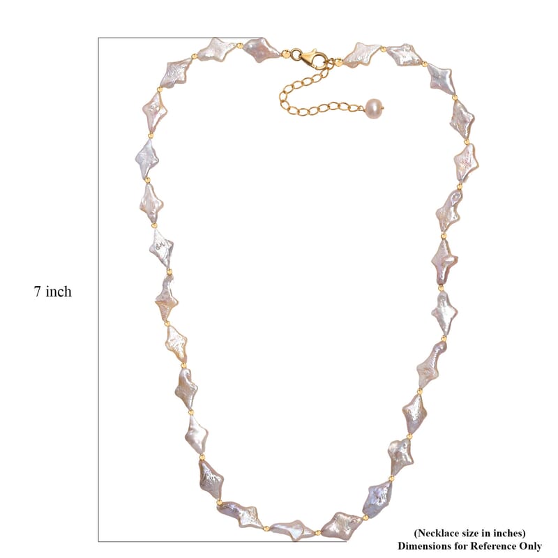 Fresh Water Pearl Necklace in 18K Vermeil Yellow Gold Over Sterling Silver 18 Inches