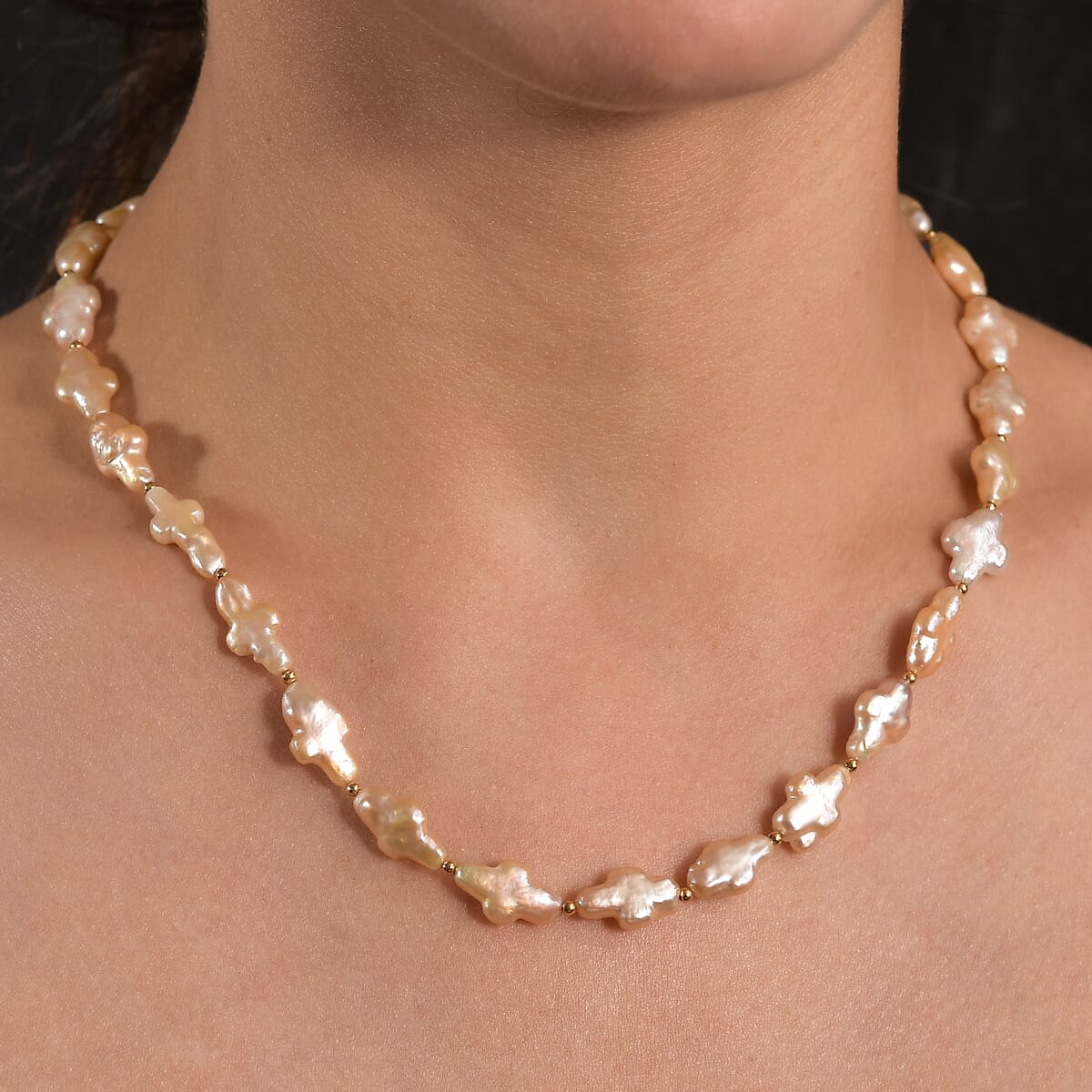 Fresh Water Pearl Necklace in 18K Vermeil Yellow Gold Over Sterling Silver 18 Inches image number 2