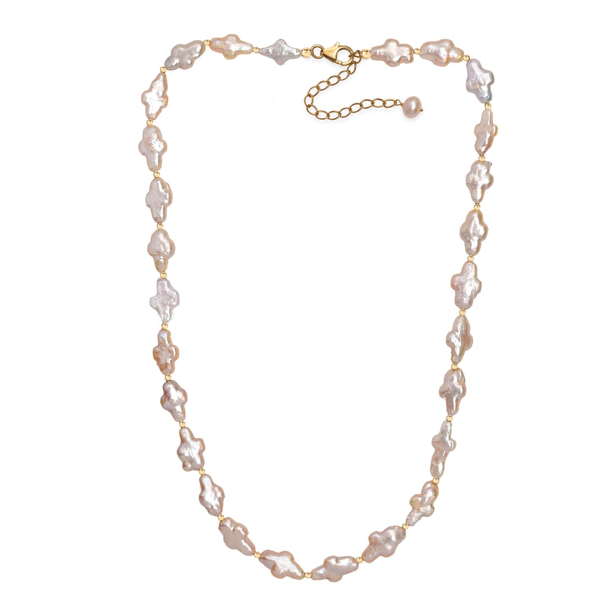 Fresh Water Pearl Necklace in 18K Vermeil Yellow Gold Over Sterling Silver 18 Inches image number 3
