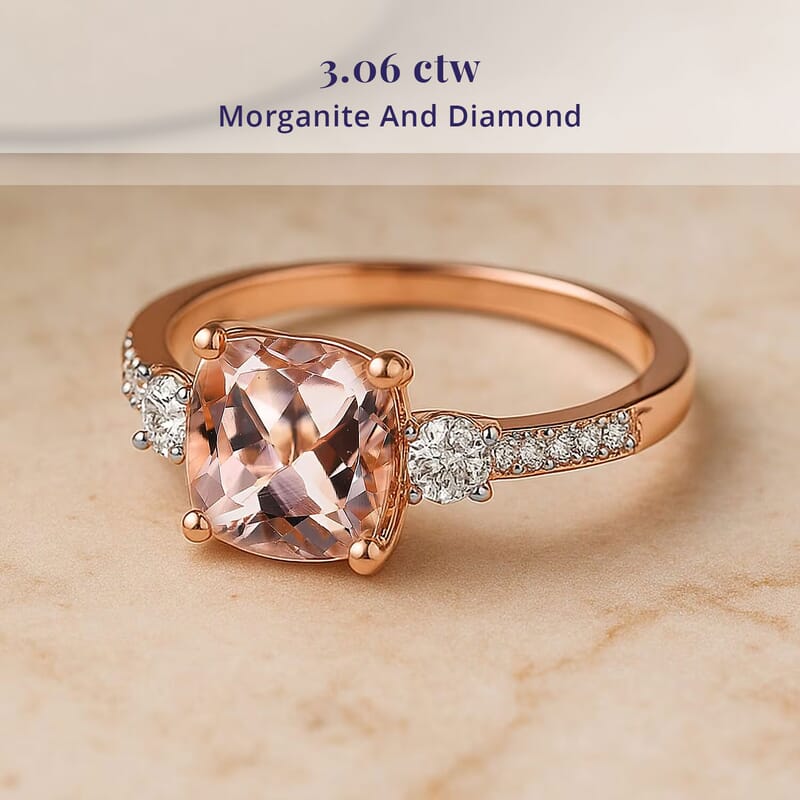 Certified & Appraised Luxoro AAA Marropino Morganite and G-H I2 Diamond 3.06 ctw Ring in 10K Rose Gold (Size 10.0)